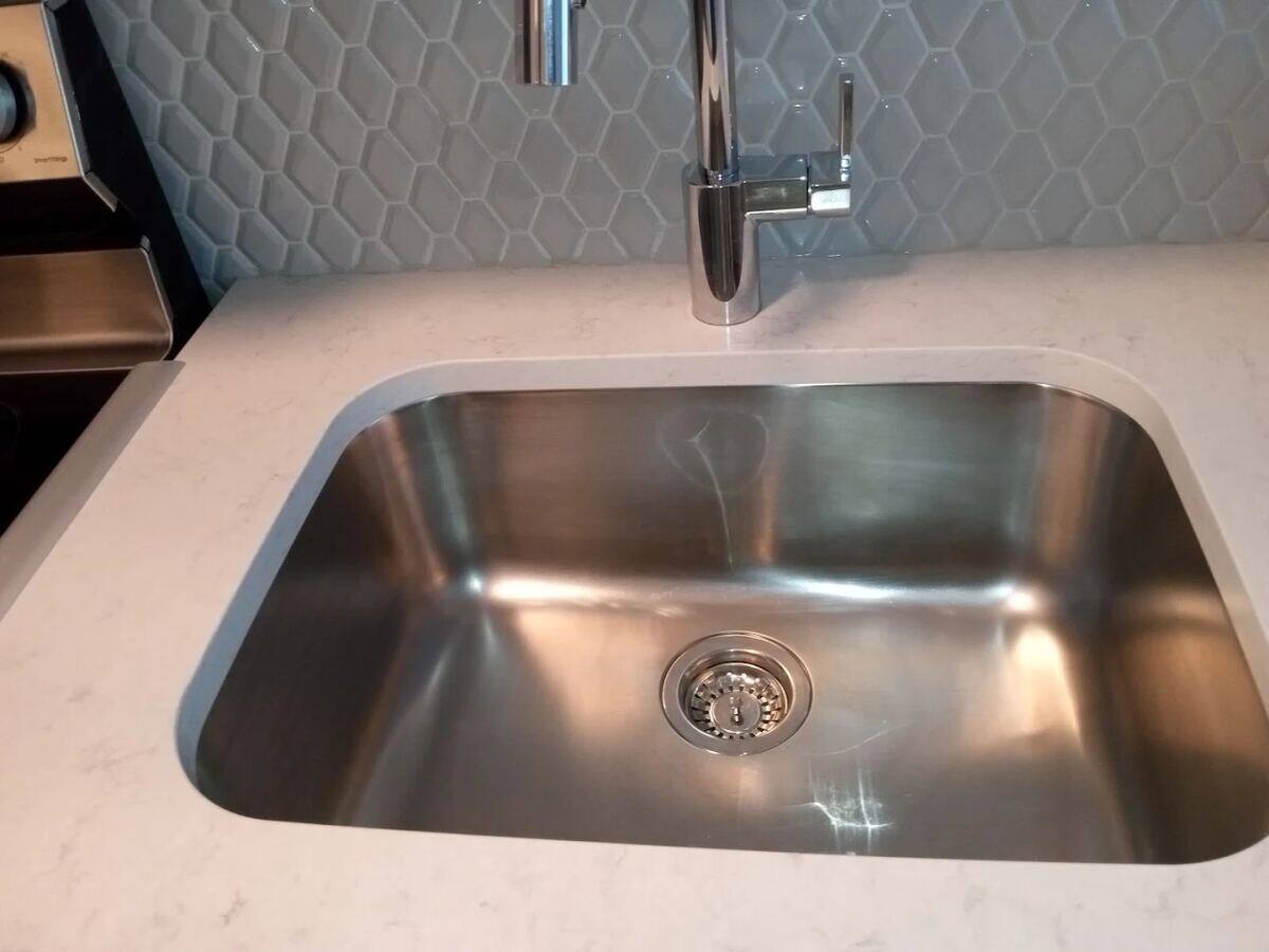 Stainless sink — water-spot removal